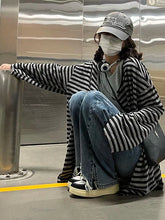 Voguable  Harajuku Y2k Top Black Gray Striped Cardigan Loose Casual Long-Sleeved Top Woman Clothes Grunge Korean Fashion